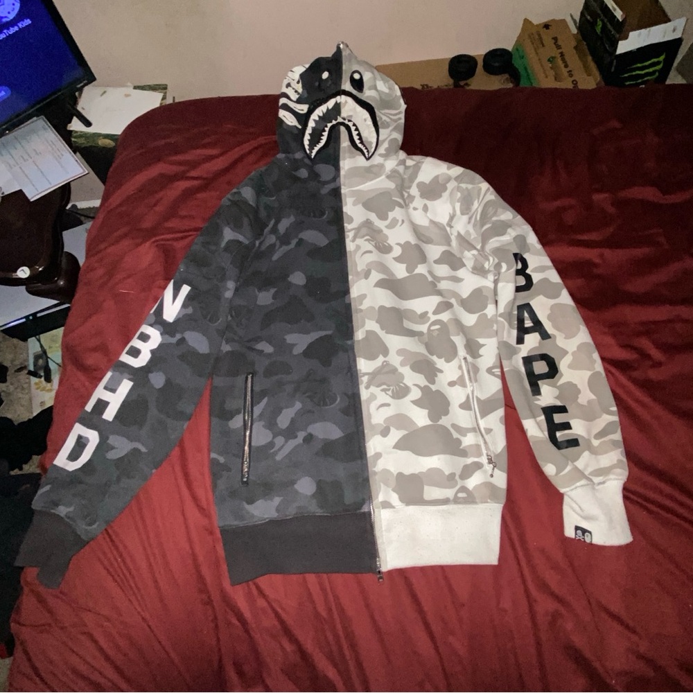 Bape Shark Full-Zip Hoodie - Black and Gray Camo